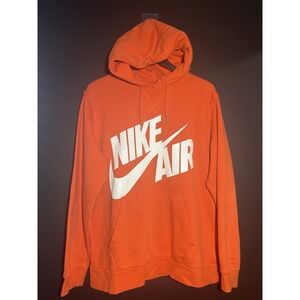 Nike Air Hoodie Sweatshirt Mens Large Orange/wht Pullover Heavyweight Sweater d2